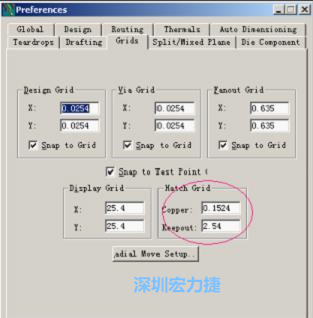  改銅皮的填充網(wǎng)格Global→Design Units，填充方向Drafting→Direction；Hatch Grid中Copper此數(shù)值為大銅箔中所填充的線條中心到中心的距離。