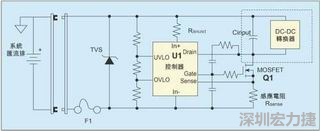 圖1：一個簡單的-48V熱插拔電路。