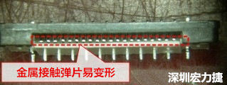 塑膠蓋子塞到connector內(nèi)側(cè)，加熱后金屬彈片容易局部變形。 
